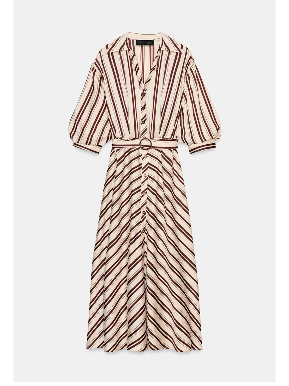 🌎 Zara Cream Maxi Dress with Brown Stripes and Belt